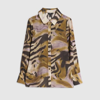 Petite Animal Print Sheer Shirt