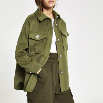 Petite khaki button front jacket River Island