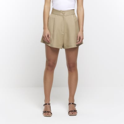 Petite khaki button shorts | River Island