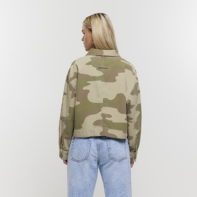 Petite khaki camo shacket