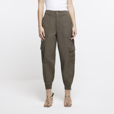 Petite khaki cargo trousers River Island