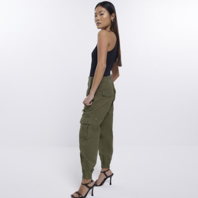 Petite khaki cargo trousers River Island