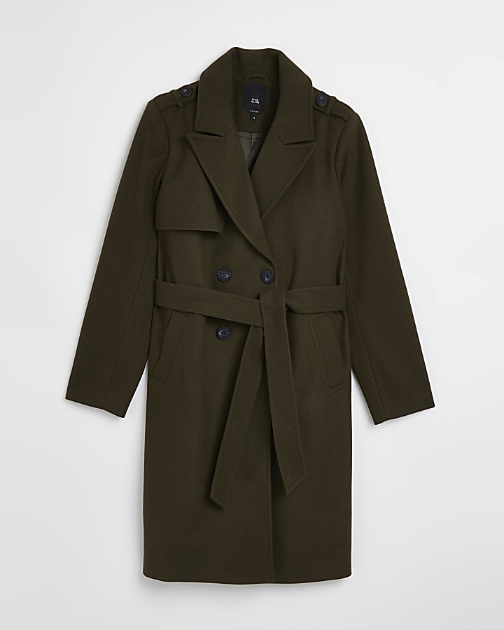 Petite khaki longline trench coat