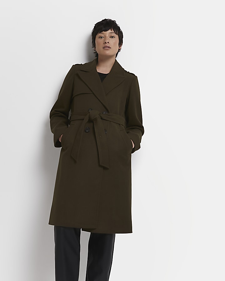 Petite khaki longline trench coat