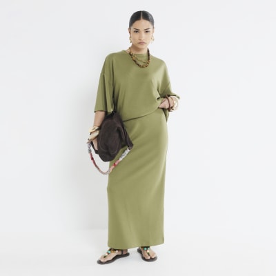 Petite Khaki Maxi Skirt
