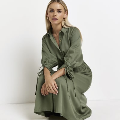 Petite khaki midi shirt dress