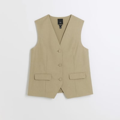 Petite khaki minimal button up waistcoat