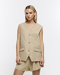 Petite khaki minimal button up waistcoat