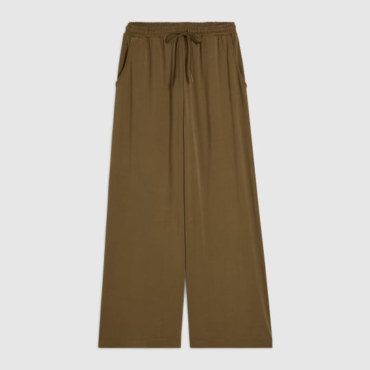 River Island Petite Khaki Soft Touch Wide Leg Trousers