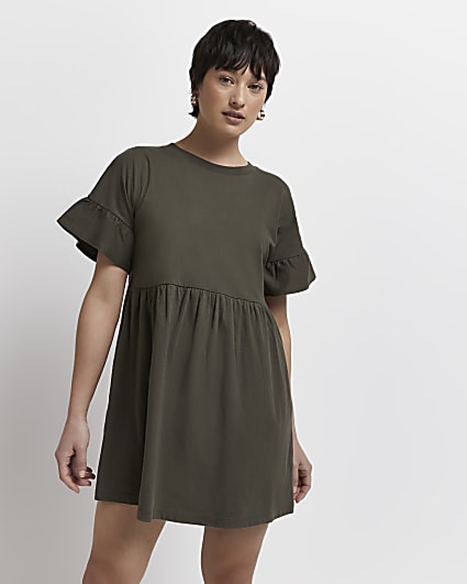 Petite khaki t-shirt mini dress
