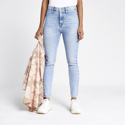 Petite light blue Kaia high waist jeggings