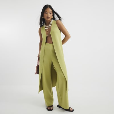 Petite Lime Wide Leg Trousers