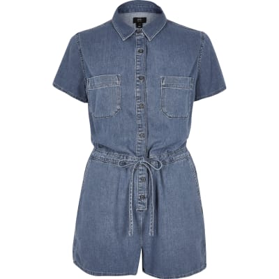 petite denim playsuit