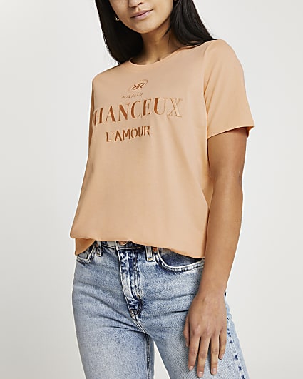 Petite orange 'Chanceux' boyfriend t-shirt
