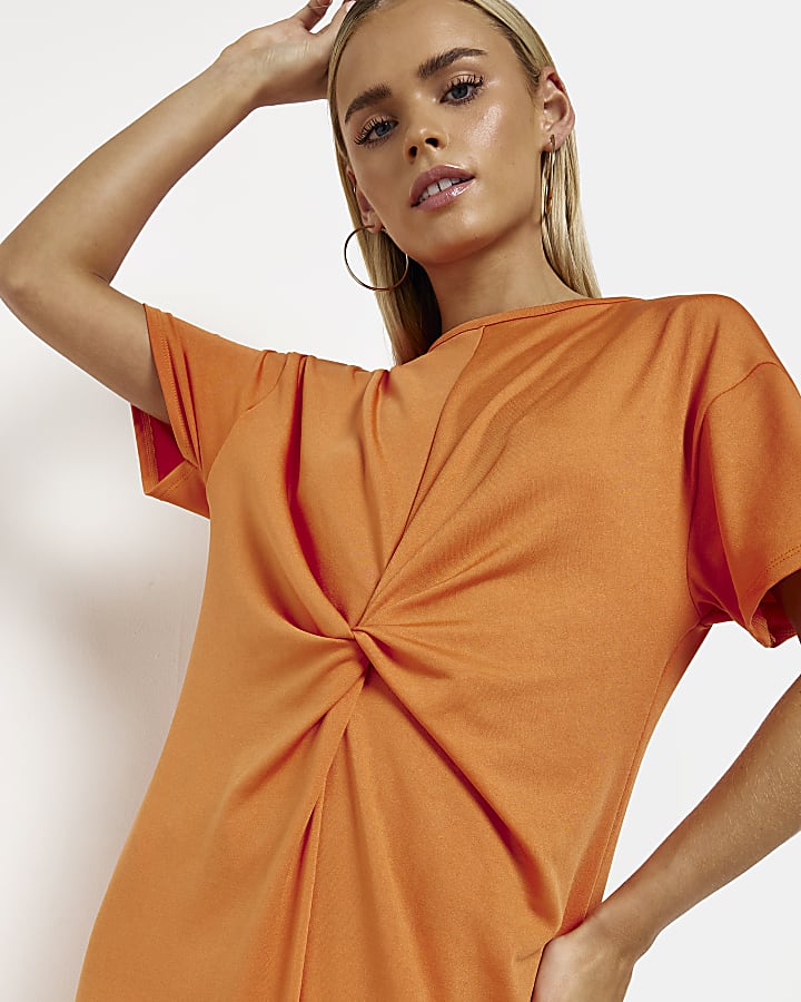 Petite orange jersey twist t-shirt dress