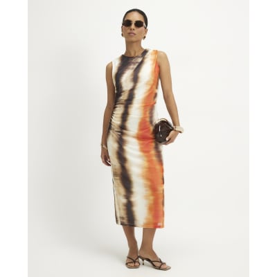 Petite Mesh Blur Print Maxi Dress