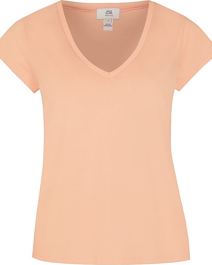 Petite orange short sleeve v-neck t-shirt