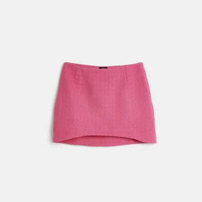 Petite pink boucle mini skirt