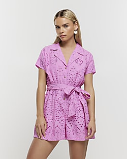 Petite pink broderie utility playsuit