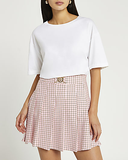 Petite pink check mini skirt