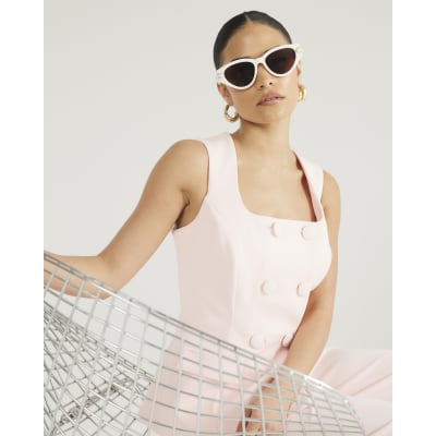 Petite Pink Double Breasted Jumpsuit