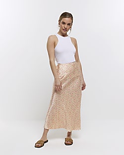 Petite pink floral print maxi skirt
