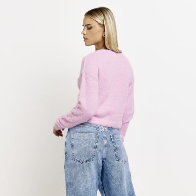 Petite pink fluffy cardigan River Island