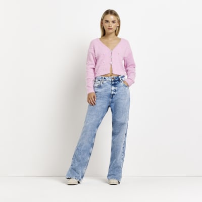 Petite pink fluffy cardigan River Island