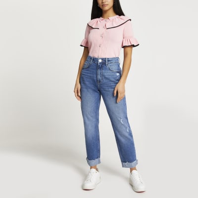 Petite Pink frill collar cardigan