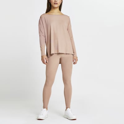 Petite pink keyhole detail long sleeve top