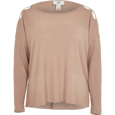 Petite pink keyhole detail long sleeve top