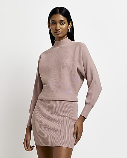 Petite pink knit jumper mini dress