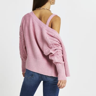 Petite Pink knitted cardigan and bralet set