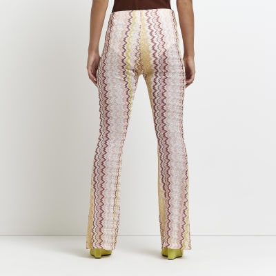 Petite pink knitted flare trousers River Island