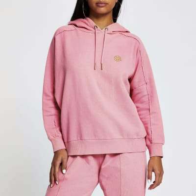 Petite pink long sleeve seam detail hoodie | River Island