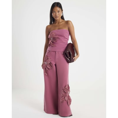 Petite Pink Low Rise Flower Jeans