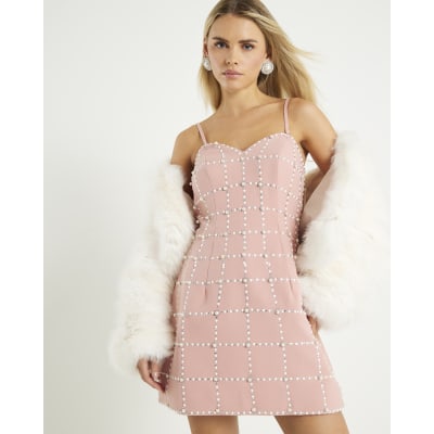 Petite Pink Pearl Embellished Mini Dress