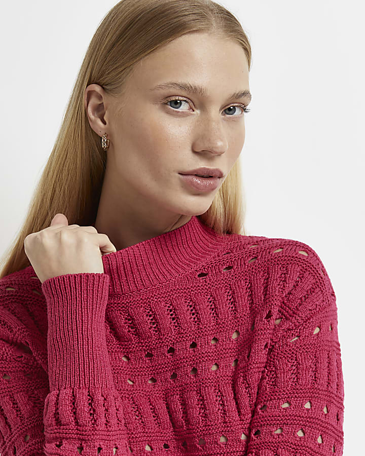 Petite pink pointelle knit jumper