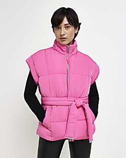Petite pink quilted utility gilet