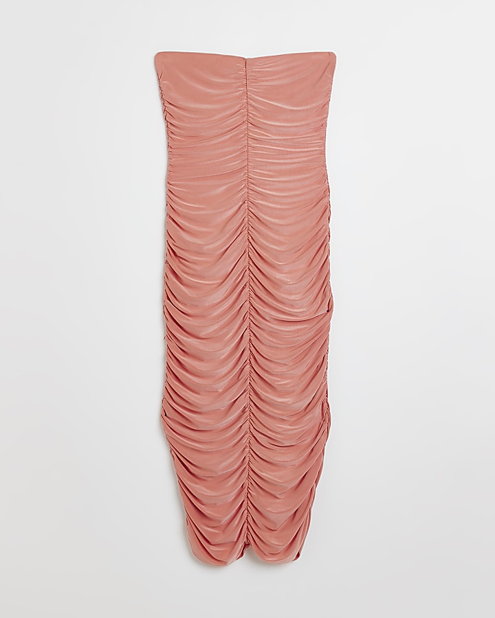 Petite pink ruched bodycon midi dress