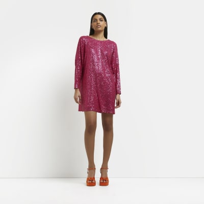 pink sequin shift dress