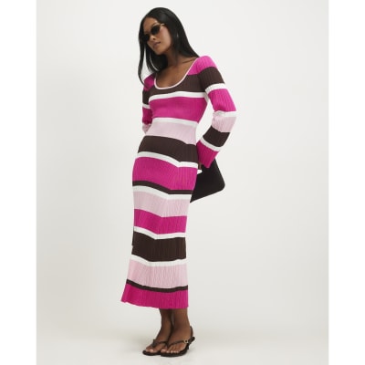 Petite Stripe Long Sleeve Midi Dress