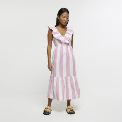 Petite pink stripe swing maxi dress | River Island