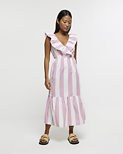 Petite pink striped swing maxi dress
