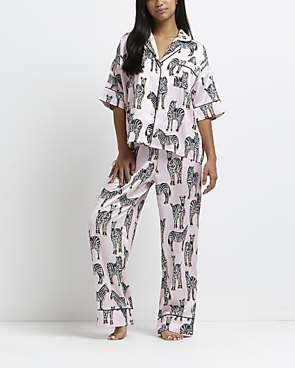 Petite pink zebra print pyjama set