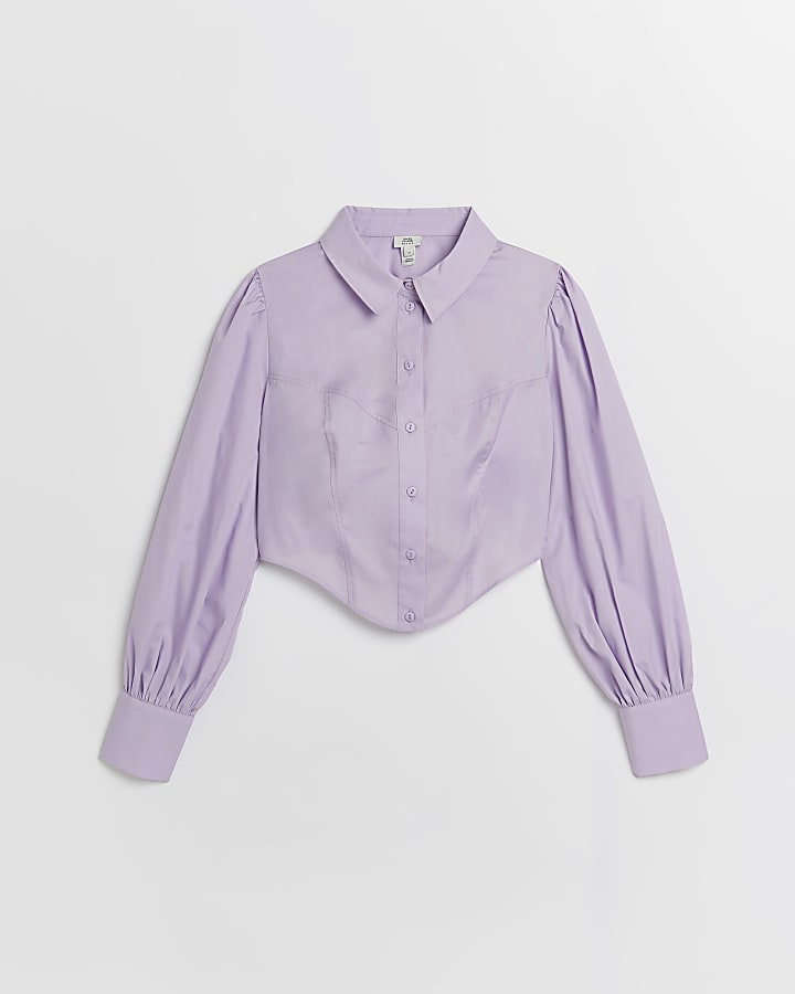 Petite purple corset cropped shirt