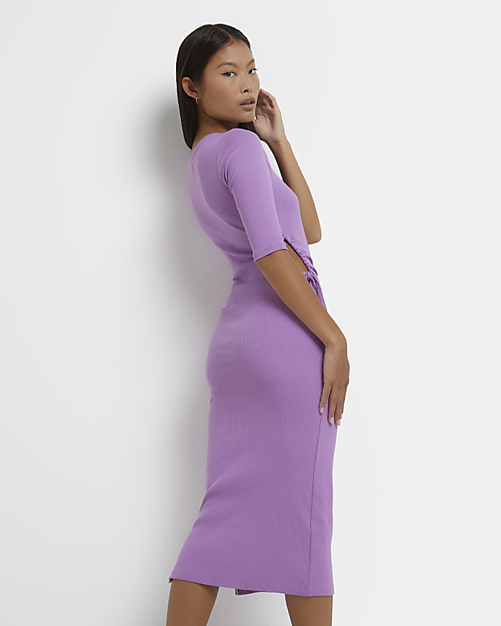 Petite purple cut out bodycon midi dress