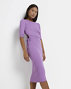 Petite purple cut out bodycon midi dress