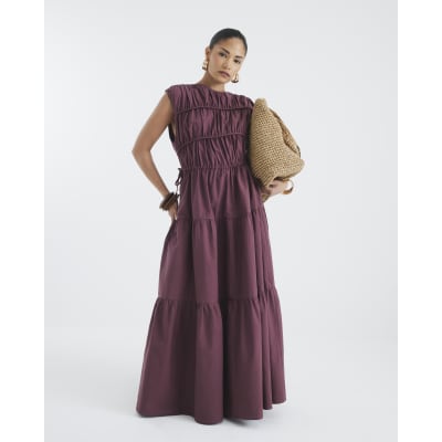 Petite Purple Drawstring Tiered Maxi Dress