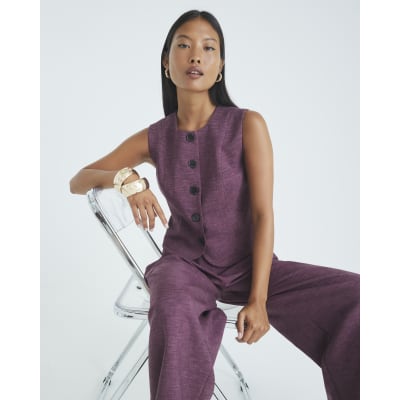 Petite Purple High Neck Fitted Waistcoat